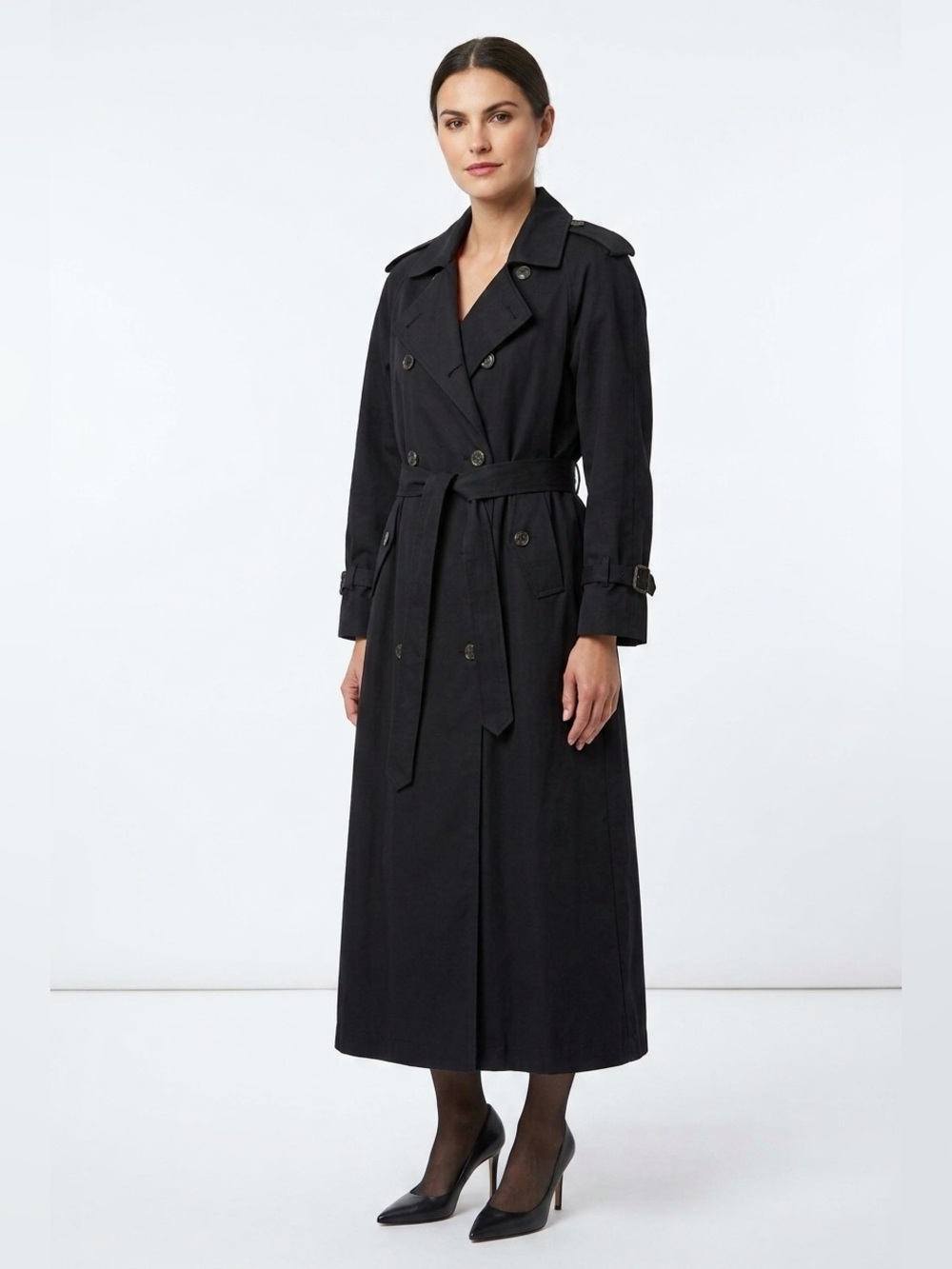 Jones New York Black Double Breasted Trench Coat Removable Red Wool Liner USA M